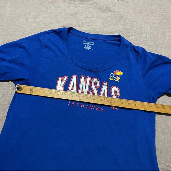 University Kansas Jayhawks Blue T-Shirt Classic Logo Womens Size XL KU Champion - Picture 5 of 6